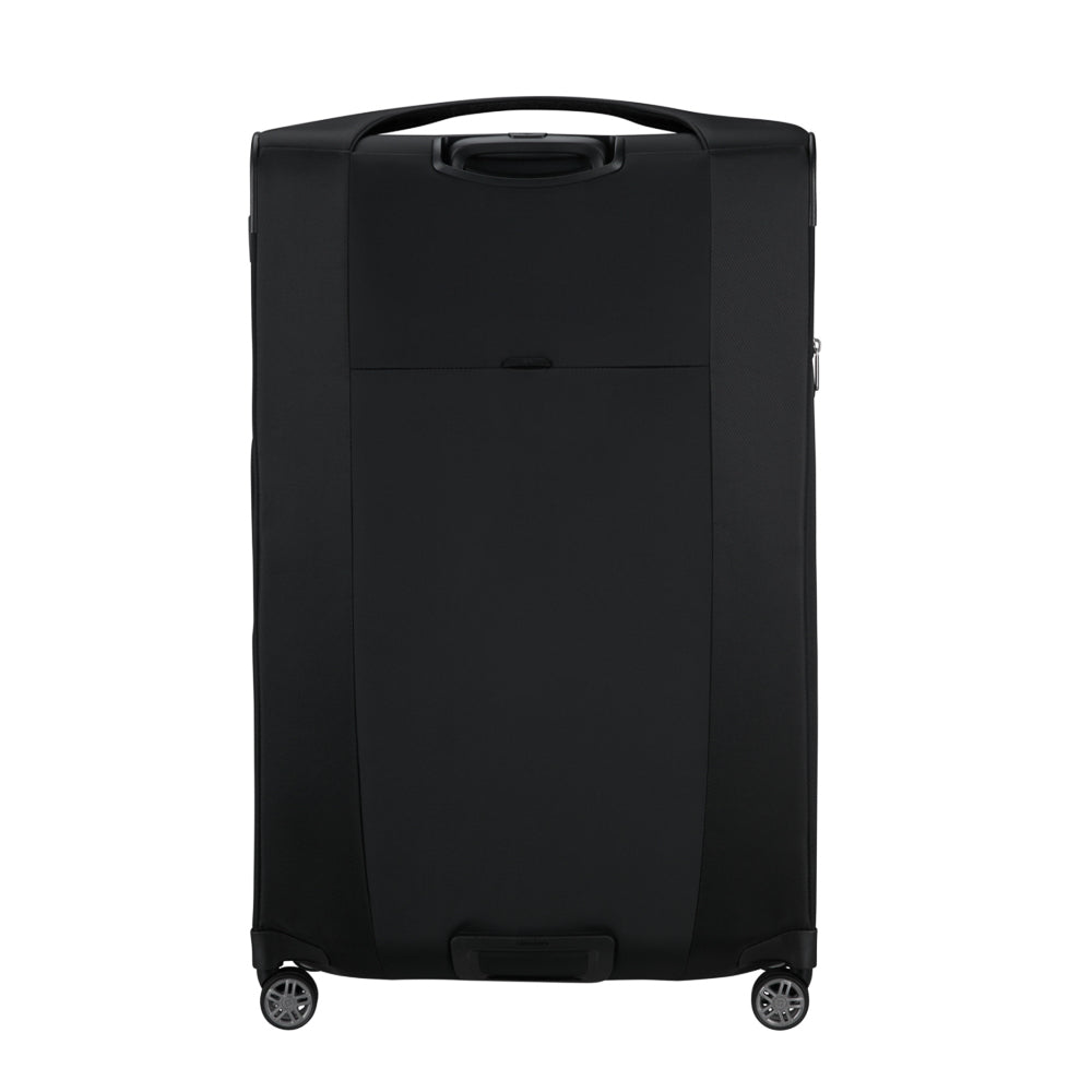 Samsonite Re-Lite 83cm expandable spinner suitcase in black, featuring smooth wheels and spacious interior for travel.