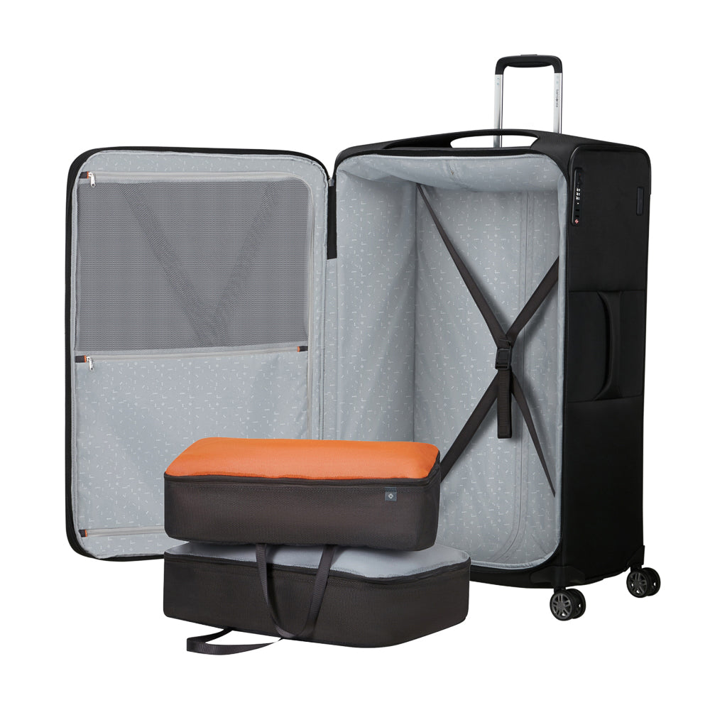 83cm black expandable spinner suitcase from Samsonite Luggage, featuring durable wheels and a spacious interior for travel.