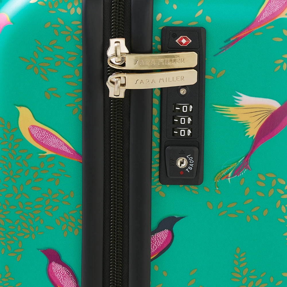 Sara Miller London Small Trolley Spinner Suitcase - Green Birds | Case Luggage