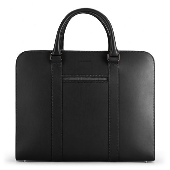 Carl Friedrik Leather Double Palissy Briefcase in Black/Grey