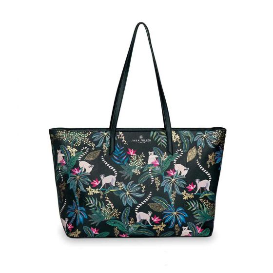 Large Tote With Top Zip - Lemurs